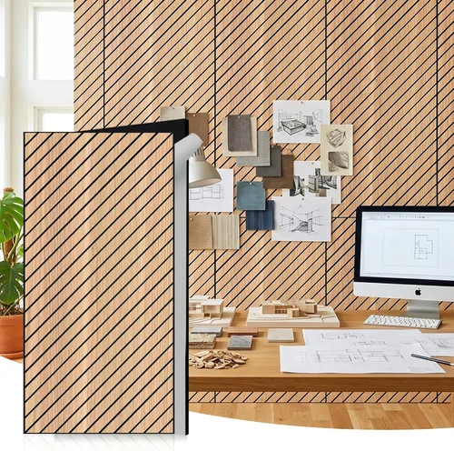 Vista 17 de WoveN SounD Slat Acousitc - Paneles de pared de 48 x 24 pulgadas, chapa de madera, decoración de pared a prueba de sonido, diseño autoadhesivo