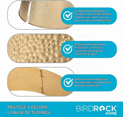 Vista 6 de BIRDROCK HOME Collar de Árbol de Navidad de 4 Paneles - Falda Dorada con Burbujas para Árbol - Base Pequeña de 26" - Cubierta de Base de Árbol
