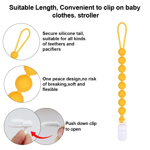 Vista 4 de Juguete mordedor de silicona de grado alimenticio para bebés con soporte para chupete, juguetes de dentición, juego de regalo para niños y niñas a