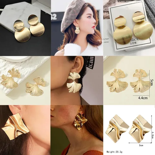 Vista 2 de 13 pares de aretes geométricos de oro y plata exagerados, aretes punk, elegantes aretes trenzados sectorios, joyería para mujeres y niñas