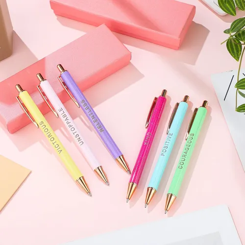 Vista 4 de Outus Juego de 6 bolígrafos de Navidad elegantes, regalos inspiradores para mujeres, bolígrafos motivacionales de oficina, regalos de metal bonito