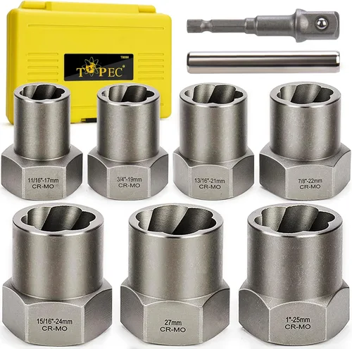 Vista 9 de Topec Juego de extractor de pernos de alta resistencia de 5 piezas, juego de extractor de impacto de 1/2 pulgada, kit de herramientas perfecto