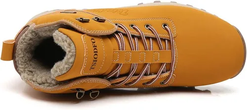 Vista 5 de TSIODFO Moda Hombres Botas Invierno Impermeable Al Aire Libre Senderismo Zapatos Cuero Negro