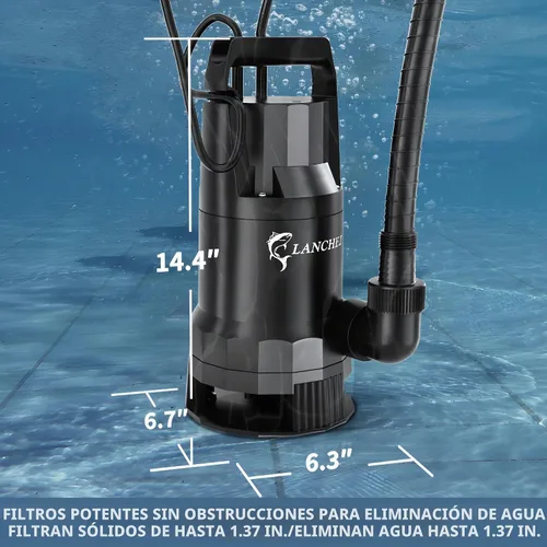 Vista 8 de LANCHEZ - Bomba de sumidero, bomba de agua sumergible de alto flujo de 1.6 HP con interruptor de flotador, bomba de transferencia automática de 6000