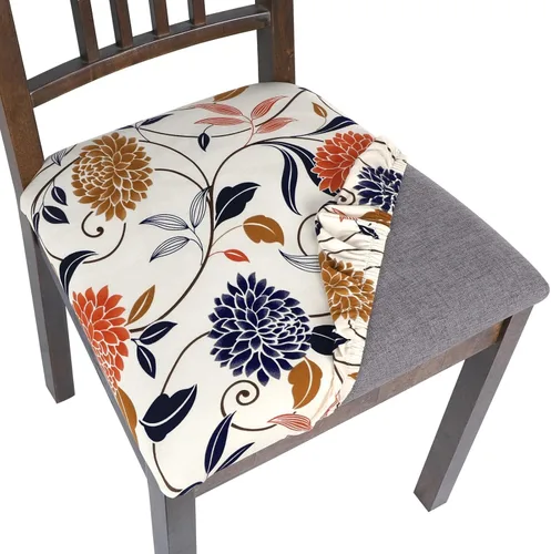 Vista 14 de SearchI Juego de 2 fundas de asiento para sillas de comedor, fundas de asiento elásticas con estampado, extraíbles y lavables, fundas de cojín