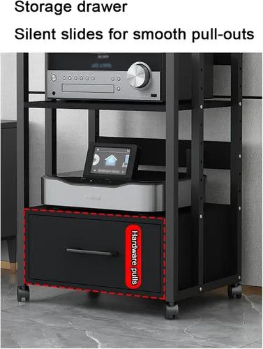 Vista 6 de Organizador de medios con cajones, estante de CD estéreo torre de sonido, impresora organizador de oficina en casa con estantes ajustables