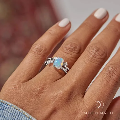 Vista 2 de Moon Magic - Opal, Amethyst, Obsidian, Moonstone Rings - FlowReal 925 Sterling Silver - 18k Rose Gold Raw Crystal Rings for WomenGenuine Jewelry
