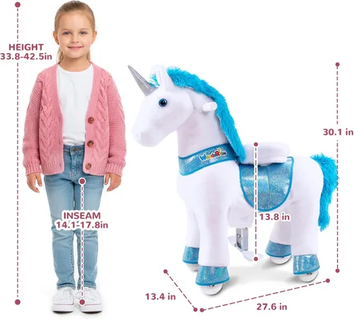 Vista 5 de WondeRides Caballo de paseo en caballo, caballo mecánico de unicornio, caballo mecánico de 30.1 pulgadas de altura, caballo mecánico con ruedas