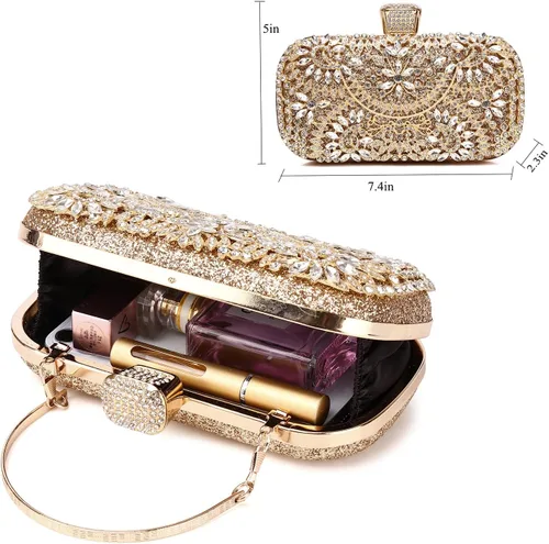 Vista 5 de Bolsos de mano de noche, bolso de mano para mujer, boda, graduación, fiesta, regalo de Navidad y fiesta de Navidad, dorado (G-Gold)