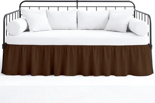 Vista 12 de Falda de cama con volantes con esquinas divididas para camas de día tres lados de cobertura, fácil ajuste, fabricada con microfibra cepillada
