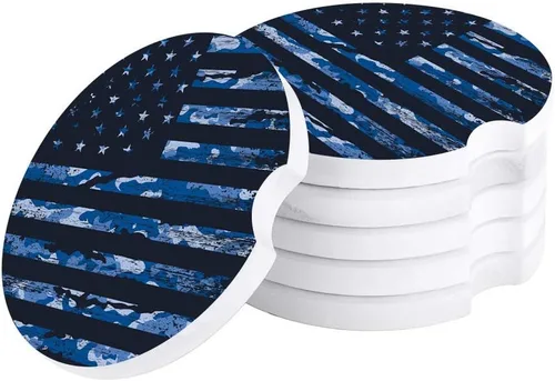 Vista 18 de Portavasos para automóvil para mujeres/hombres, paquete de 2 posavasos absorbentes de cerámica para bebidas, diseño de camuflaje con bandera