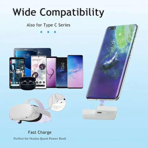 Vista 2 de Battery Pack for Oculus Quest 2 Lightweight Portable Power Bank Accessories Mini Charging Capsule Fast Charging VR Extended Battery Pack 5000mAh