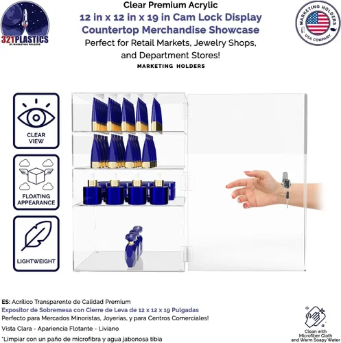 Vista 4 de Marketing Holders Armario vertical de acrílico con cerradura con llaves de 12 x 12 x 19 pulgadas, armario alto transparente de una pieza, sin