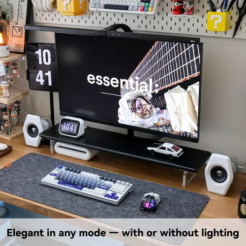 Vista 2 de Soporte elevador de bambú para monitor con luces RGB, estante de escritorio de 31.5 pulgadas con patas acrílicas para escritorio, monitor