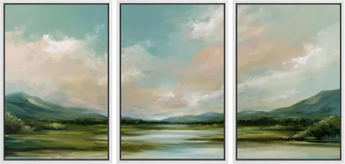Vista 86 de Ashbrook Set de Arte de Pared en Lienzo Enmarcado, Naturaleza, Horizonte de Playa Nebulosa, Ilustraciones de Área Silvestre, Bellas Artes, Paisaje
