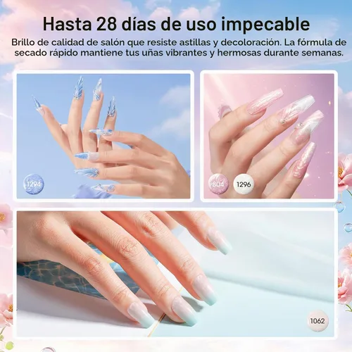 Vista 5 de GELLEN Juego de 24 esmaltes de uñas de gel, kit de esmalte de gel pastel Set 20+4 colección Blooming Pastel