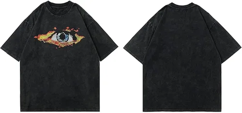 Vista 6 de Vamtac Camisetas vintage con gráficos de los años 90 Y2k para hombre, camiseta de gran tamaño, retro Harajuku estética, ropa de calle, A-Negro
