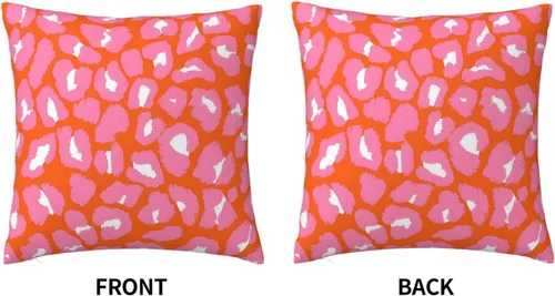 Vista 3 de Almohada de terciopelo con estampado de puntos de leopardo rosa y naranja, juego para el hogar, cómoda decoración de cama cuadrada, sofá al aire