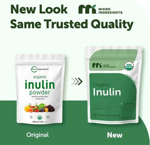 Vista 2 de Micro Ingredients Polvo de Fibra de Inulina Orgánica FOS, 1.1 lb Prebiótico Natural de Disolución Rápida en Agua Fibra Natural Sin Sabor