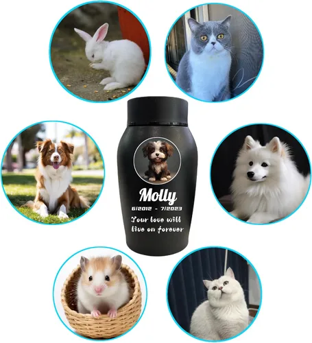 Vista 2 de Urnas personalizadas para cenizas de perros y gatos, nombre de mascota personalizado para urnas de cremación, urnas de recuerdo conmemorativas