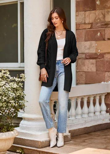 Vista 6 de GRACE KARIN Cárdigan de manga larga para mujer, de gran tamaño, grueso, de punto trenzado, casual, frente abierto, longitud hasta la cadera, ropa