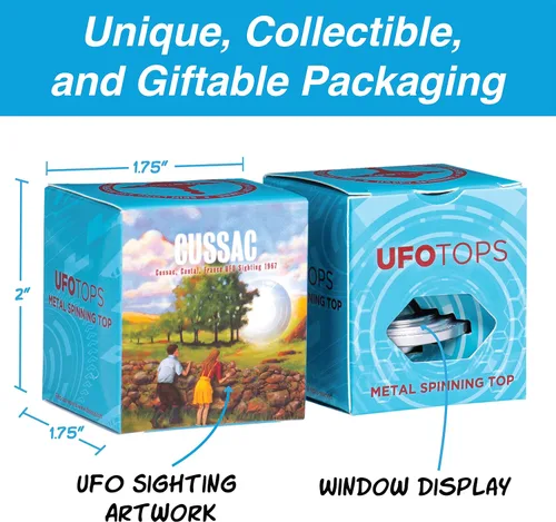 Vista 6 de trompos UFO – Trompo de metal. Juguete divertido para niños y adultos. Inspirado en el avistamiento OVNI documentado en 1947 en Roswell, Nuevo