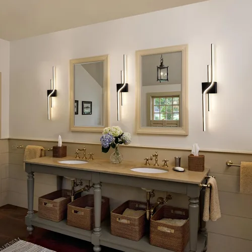 Vista 2 de Apliques de pared LED modernos, iluminación de pared interior negra para sala de estar, accesorios de tocador de baño de 30 pulgadas, lámpara