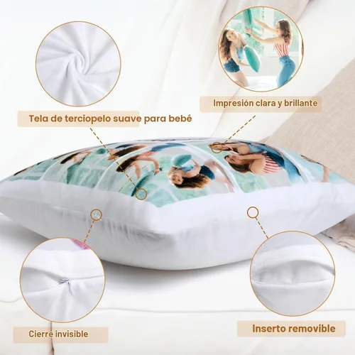 Vista 2 de Almohada personalizada con relleno, almohadas personalizadas con texto de imagen, impresión de doble cara 5 tamaños y 10 colores, almohada 1 Foto