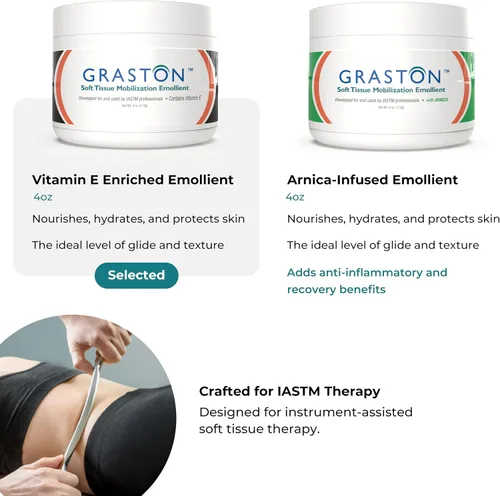 Vista 4 de Graston Technique Emoliente enriquecido con vitamina E - Tarro de 4 onzas, ideal para loción IASTM y crema de terapia de masaje, crema perfecta