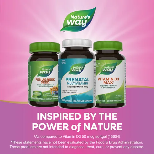 Vista 7 de Nature's Way Multivitamínico prenatal, con folato para un cerebro saludable y desarrollo espinal*, vitamina C tamponada, vitaminas B, 180 cápsulas