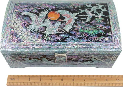 Vista 9 de February Mountain Caja organizadora de joyas de nácar con bandeja coreana de arte tradicional para joyería