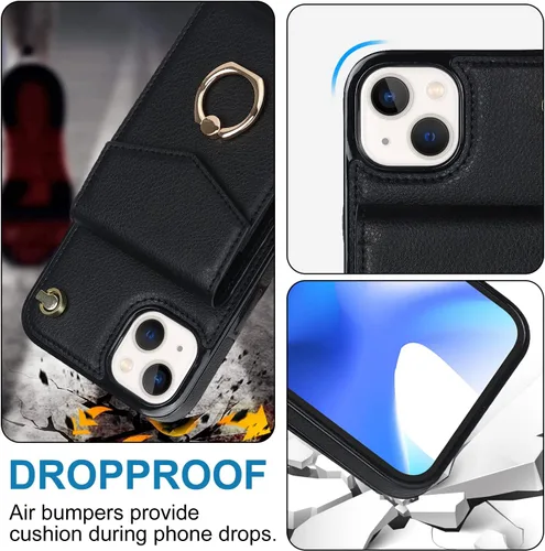 Vista 6 de Asuwish Funda de teléfono para iPhone 14 de 6.1 pulgadas con protector de pantalla de vidrio templado y anillo de bloqueo RFID, tarjetero