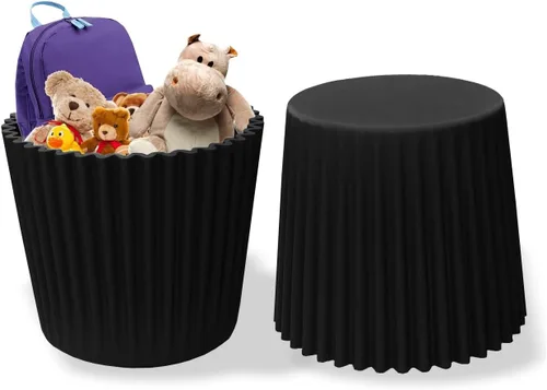 Vista 3 de 2xhome Juego de 2 taburetes apilables modernos Mesa auxiliar versátil moldeada de plástico, otomana, sillas Resistente a la intemperie para uso