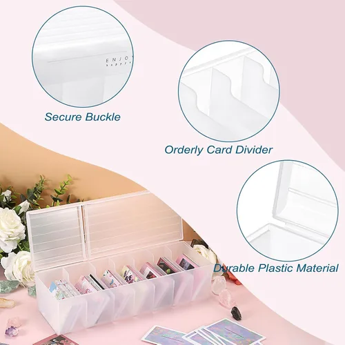 Vista 4 de OwnMy - Caja de almacenamiento de plástico para tarjetas comerciales Plastic Card Organizer Box with Dividers, Plastic Baseball Card Storage Box