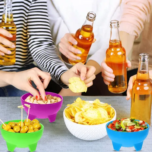 Vista 6 de meekoo Cuencos de salsa mexicanos multicolor de 4.5 pulgadas de diámetro, vajilla mexicana de plástico para tacos, dulces, chips, aperitivos