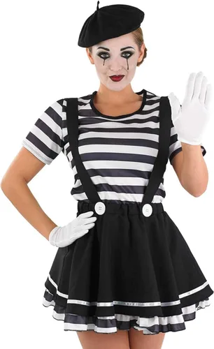 Vista 2 de Fun Shack Disfraz de Mime para mujer artista disfraz de Halloween para mujeres y adultos disponible en tallas S M L XL Blanco