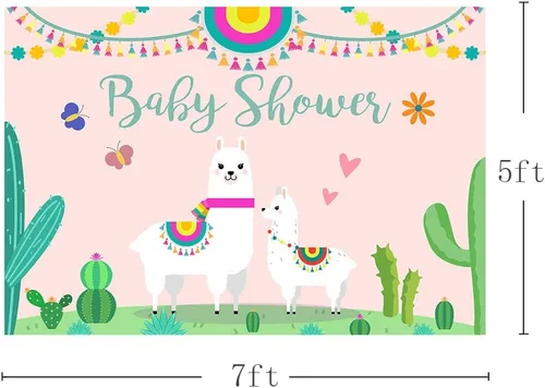 Vista 4 de Fondo de cabina de estudio fotográfico para baby shower, fiesta rosa, cactus mexicano, llama, mamá, señorita, fondos de fotografía para suministros