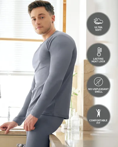 Vista 2 de WEERTI Ropa interior térmica para hombre, capa base de tela polar con forro polar