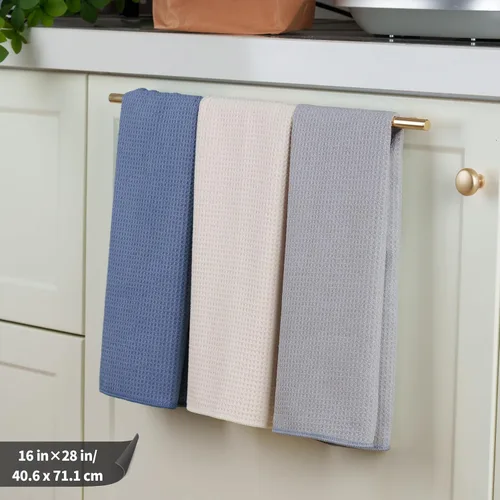 Vista 2 de POLYTE - Toalla de cocina de microfibra premium, tejido gofre, juego de 12 (16 x 28 pulgadas, azul oscuro, gris, blanco claro) Sin pelusas