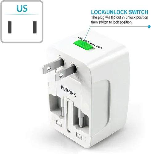 Vista 4 de Convertidor de adaptador de corriente universal portátil en todo el mundo, todo en uno, cargador de pared de viaje internacional fuera del país