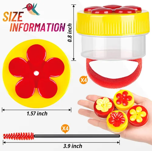 Vista 2 de Comederos de Anillo para Colibríes de Mano, 4 Piezas Mini Comedero de Mano para Colibríes con 4 Piezas Cepillo de Limpieza, Comederos de Pájaros