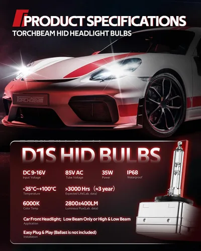 Vista 2 de Torchbeam Bombillas HID D1S, 6000K blanco frío, distancia de iluminación del 150%, bombilla de xenón, diseño IP67 para reemplazar 66144 66140 85140