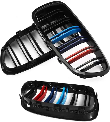 Vista 3 de Rejilla F10, parrilla frontal negra compatible con BMW 2010-2017 5 Series F10 F11 F18 M5 528i 535d 535i 550i, M Color Double Slats