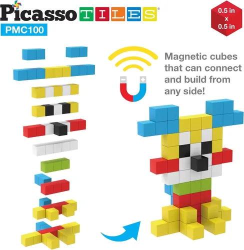 Vista 6 de PicassoTiles Mini rompecabezas de cubo magnético de 100 piezas + funda de transporte de juguetes – juguete de construcción sensorial de 0.5