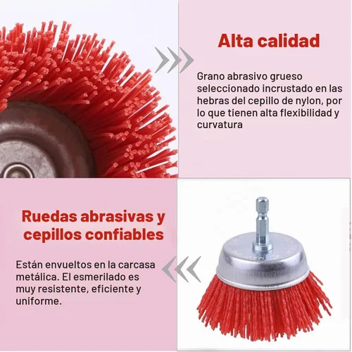 Vista 3 de Rocaris Paquete de 9 ruedas de cepillo de alambre abrasivo de filamento de nailon y cepillo de taza con vástago hexagonal de 1/4 pulgadas