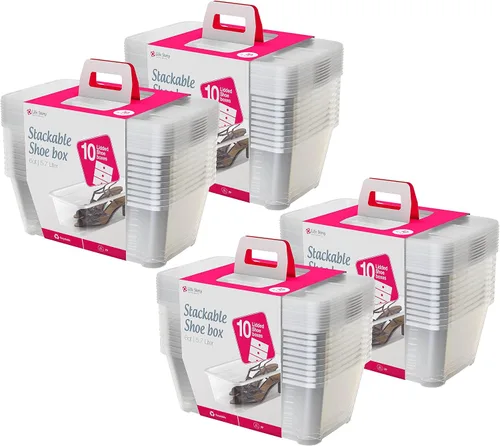 Vista 12 de Life Story Paquete de 10 cajas de almacenamiento de plástico, organizador de zapatos apilable, contenedores con tapa, 6 litros - Cajas