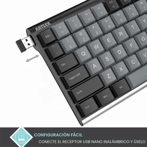 Vista 5 de Arteck Teclado inalámbrico mecánico 2.4G USB, interruptores marrón Tacktile Negro
