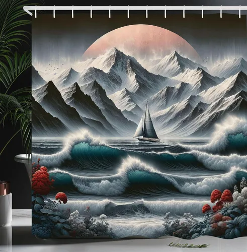 Vista 49 de Ambesonne Cortina de ducha de gato, diseño bohemio de estilo étnico con poses de gatitos sentados y acostados, juego de decoración de baño de tela