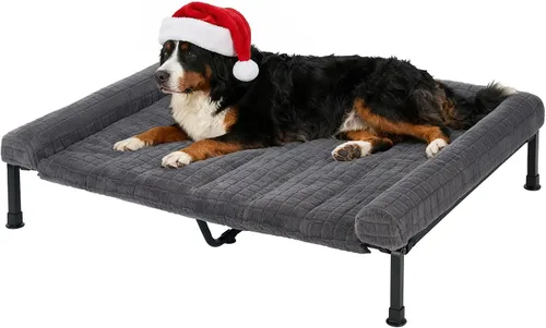Vista 10 de Veehoo Cama Elevada para Perros de Tamaño Grande con Cojín Reforzado de Felpa Esponjosa, Cama Sofá Ortopédica Lavable para Perros, Catre Elevado