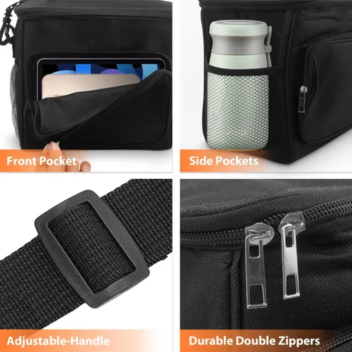 Vista 4 de Lonchera térmica para mujeres y hombres – Lonchera grande reutilizable para el trabajo, oficina, picnic, senderismo, playa, a prueba de fugas, Negro